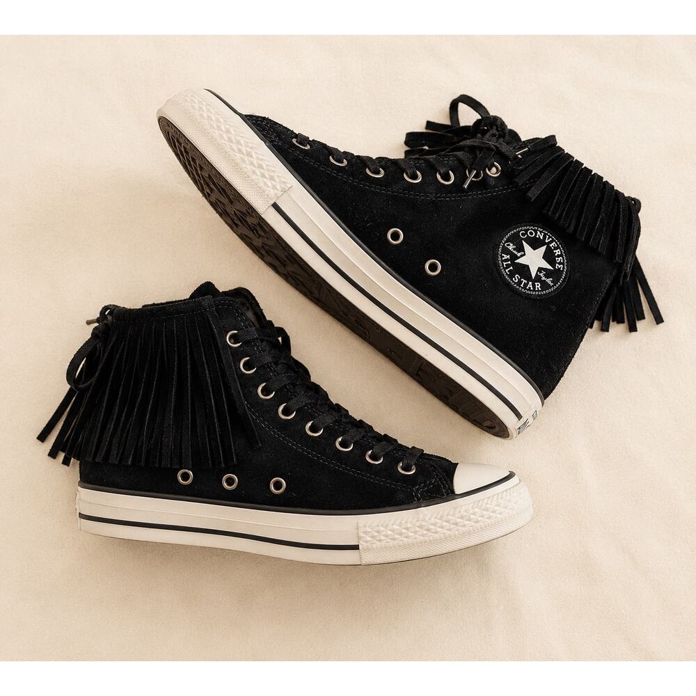 Converse Chuck Taylor Black Suede Fringe Sherpa Lined High Top Sneakers Women 8